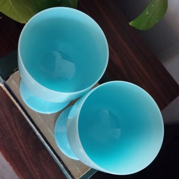 Pair Portieux Vallerysthal Turquoise Blue Opaline Water Goblets - Picture 7 of 11